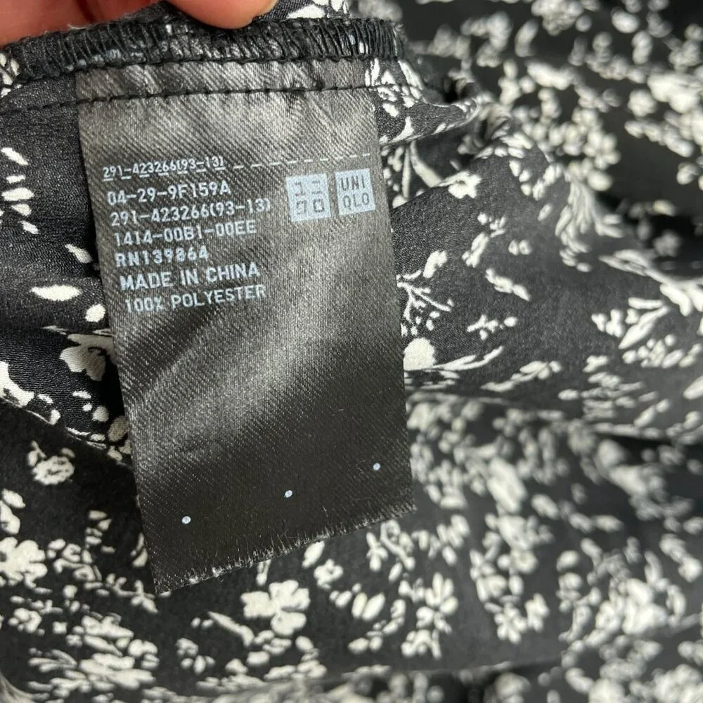 Uniqlo Sleeveless Black & White Floral Midi Dress Polyester M0076 - Picture 4 of 11